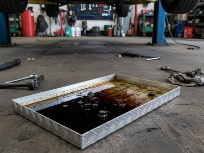 Blechwanne nach Maß wird zum auffangen von Öl genutzt